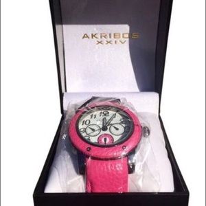 Luxury Akribos XXIV PinkWhiteSilver Leather Watch
